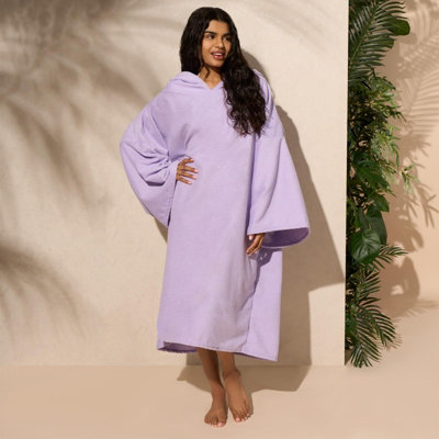 Brentfords Adult Poncho Oversized Hooded Towel Bath Robe, Lilac - One Size