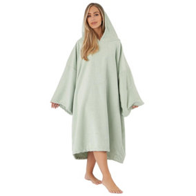 Brentfords Adult Poncho Oversized Hooded Towel Bath Robe, Sage - One Size