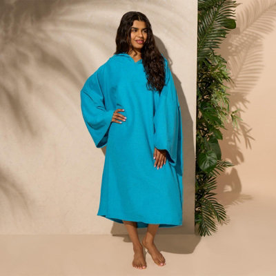 Brentfords Adult Poncho Oversized Hooded Towel Bath Robe, Sea Blue - One Size