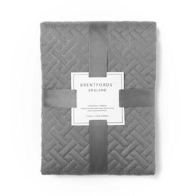 Brentfords Geo Pinsonic Blanket Throw Quilted Bedspread, Charcoal - 200 x 240cm