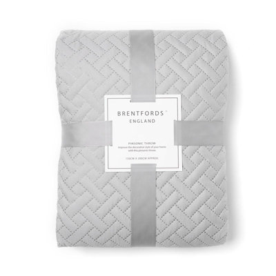 Brentfords Geo Pinsonic Blanket Throw Quilted Bedspread, Silver 150 x