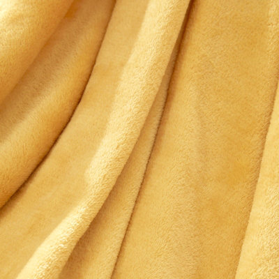 Brentfords Large Flannel Fleece Blanket Soft Throw Over Bed Sofa - Ochre Mustard Yellow - 3