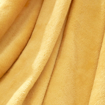 Brentfords Large Flannel Fleece Blanket Soft Throw Over Bed Sofa - Ochre Mustard Yellow