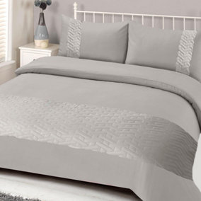 Brentfords Pinsonic Duvet Cover with Pillow Case Bedding Set, Silver - King