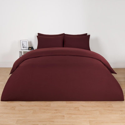 Brentfords Plain Duvet Cover Pillowcase Bedding Set, Burgundy - Double