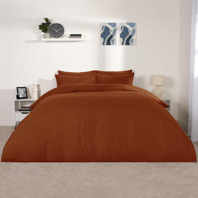 Brentfords Plain Duvet Cover Pillowcase Bedding Set, Burnt Orange - Double