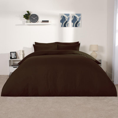 Brentfords Plain Duvet Cover Pillowcase Bedding Set, Chocolate Brown - King