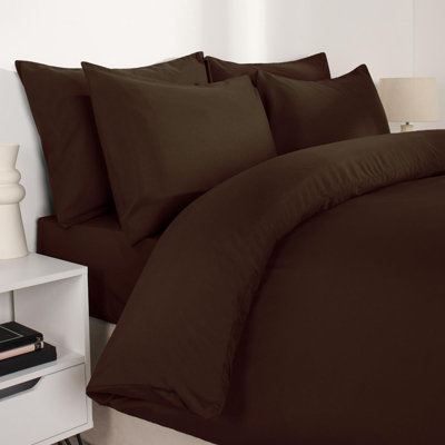 Brentfords Plain Duvet Cover Pillowcase Bedding Set, Chocolate Brown - King
