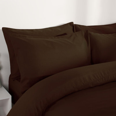 Brentfords Plain Duvet Cover Pillowcase Bedding Set, Chocolate Brown - King