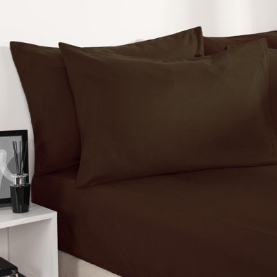 Brentfords Plain Duvet Cover Pillowcase Bedding Set, Chocolate Brown - King