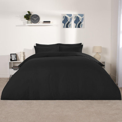Brentfords Plain Duvet Cover Pillowcase Bedding Set, Graphite Grey - Double