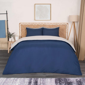 Brentfords Plain Duvet Cover Pillowcase Bedding Set, Navy Grey - Double