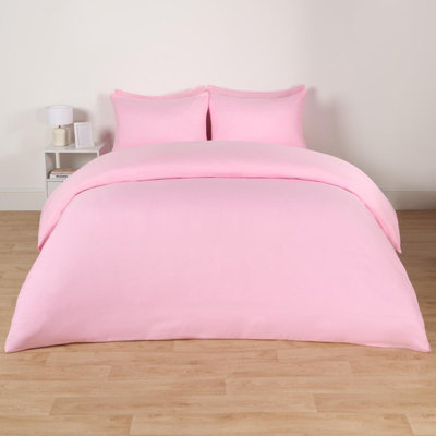 Brentfords Plain Duvet Cover Pillowcase Bedding Set, Pink - Double