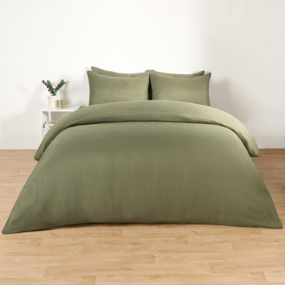 Brentfords Plain Duvet Cover Pillowcase Bedding Set, Woodland Green - Double