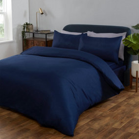 Brentfords Plain Duvet Cover Quilt with Pillowcase Bedding Set - Navy, King