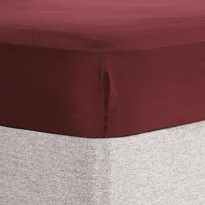 Brentfords Plain Dyed Fitted Bed Sheets Non-Iron, Burgundy - Double