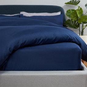 Brentfords Plain Dyed Fitted Bed Sheets Non-Iron, Navy - Superking