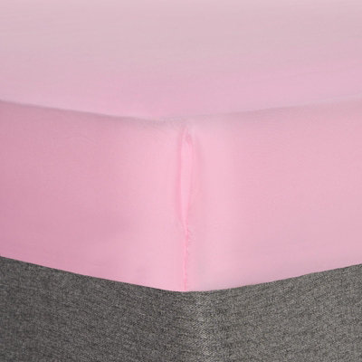 Brentfords Plain Dyed Fitted Bed Sheets Non-Iron, Pink - Double