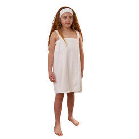 Brentfords Plain Kids Towel Dress Headband Absorbent Wrap Robe, White