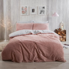 Brentfords Reversible Teddy Duvet Cover with Pillowcase, Blush Grey - Double