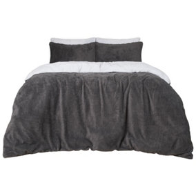 Brentfords Reversible Teddy Duvet Cover with Pillowcase, Charcoal White - Double