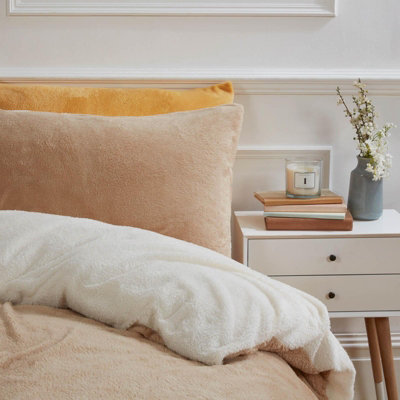Brentfords Reversible Teddy Duvet Cover with Pillowcase, Latte Cream - Double