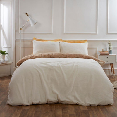 Brentfords Reversible Teddy Duvet Cover with Pillowcase, Latte Cream - Double