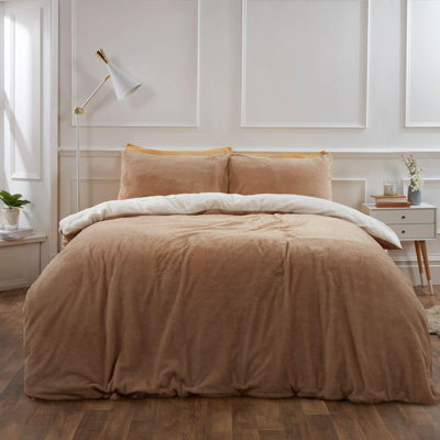 Brentfords Reversible Teddy Duvet Cover with Pillowcase, Latte Cream - Double