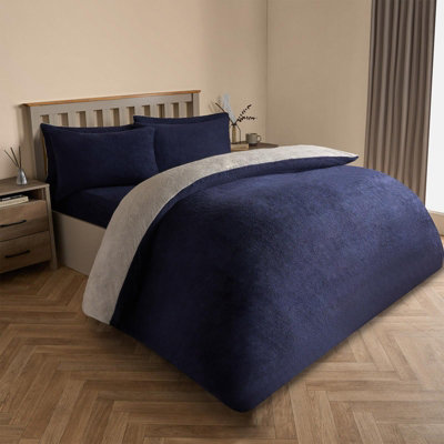 Brentfords Reversible Teddy Duvet Cover with Pillowcase Navy Grey Single DIY at B Q