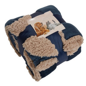 Brentfords Sherpa Pet Animal Blanket Puppy Dog Cat Kitten Kennel Mat Warm Throw - Navy Blue