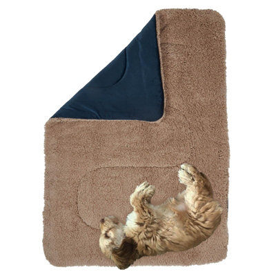Brentfords Sherpa Pet Animal Blanket Puppy Dog Cat Kitten Kennel Mat Warm Throw - Navy Blue