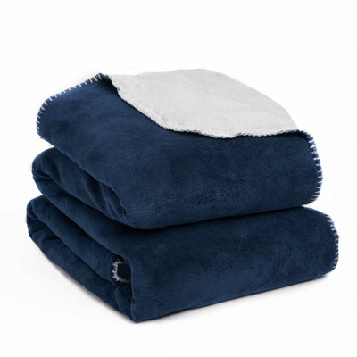 Navy Blue Sherpa Throw Blanket