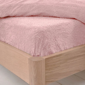 Brentfords Soft Teddy Fleece Fitted Bed Sheet Thermal Warm, Blush - Double