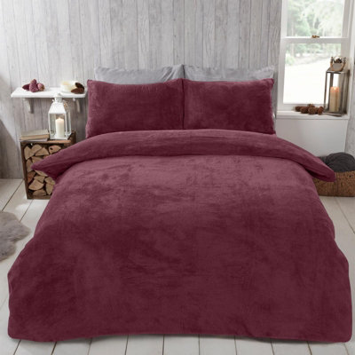 Brentfords Teddy Duvet Cover with Pillow Case Bedding Set, Burgundy - King