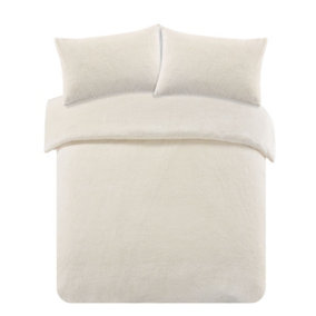 Brentfords Teddy Duvet Cover with Pillow Case Bedding Set, Cream - King