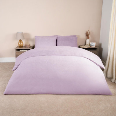 Brentfords Teddy Duvet Cover with Pillow Case Bedding Set, Lilac - Double