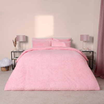 Brentfords Teddy Duvet Cover with Pillow Case Bedding Set, Pink - Single