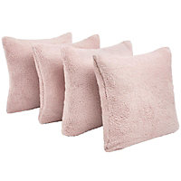 Brentfords Teddy Fleece 4 x Cushion Covers Square Soft, 18" x 18" - Blush