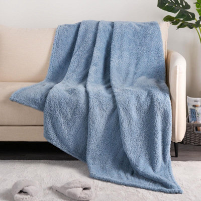 Brentfords Teddy Fleece Blanket Large Throw Over Bed Blue 125 x 150cm DIY at B Q