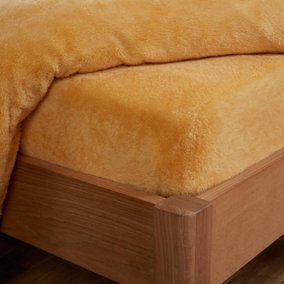 Brentfords Teddy Fleece Fitted Bed Sheet Soft Thermal Warm, Ochre - King