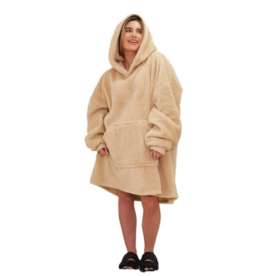Brentfords Teddy Fleece Hoodie Blanket Oversized Sweatshirt, Beige