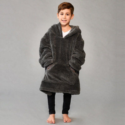 Brentfords Teddy Fleece Hoodie Blanket Oversized Sweatshirt, Charcoal -  Kids