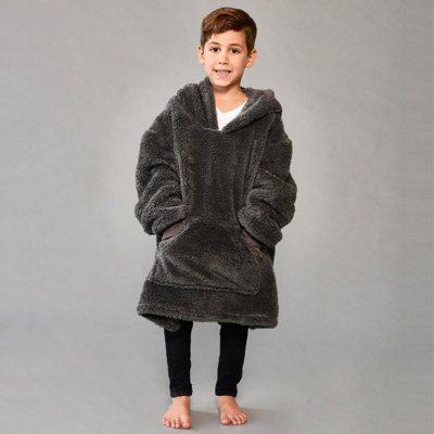 Brentfords Teddy Fleece Hoodie Blanket Oversized Sweatshirt, Charcoal - Kids