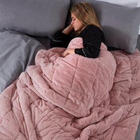 Brentfords Teddy Fleece Weighted Blanket - Blush Pink, 125 x 180cm - 6kg