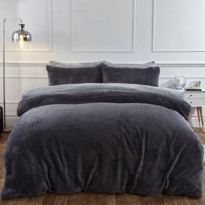 Brentfords Waffle Fleece Duvet Cover Pillowcase Bedding Charcoal Superking DIY at B Q