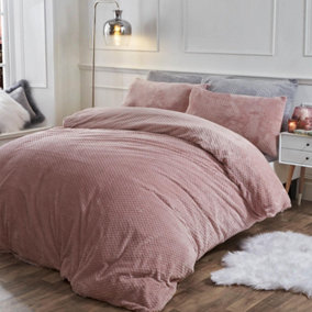 Brentfords Waffle Fleece Duvet Cover Pillowcase Bedding Set, Blush - Double