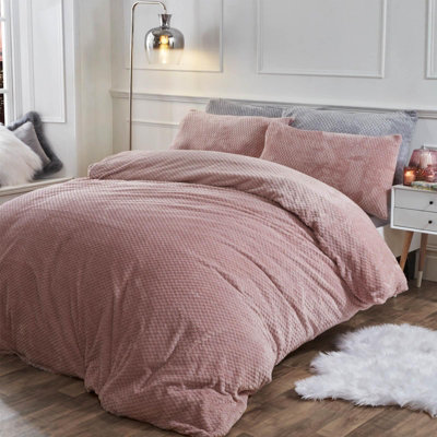 Brentfords Waffle Fleece Duvet Cover Pillowcase Bedding Set Blush