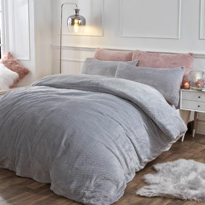 Grey fleece double online duvet set