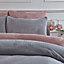 Brentfords Waffle Fleece Duvet Cover Pillowcase Bedding Set, Grey - Double