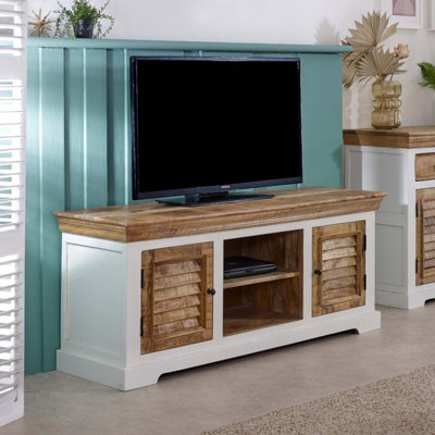 Breo Solid Mango Wood Tv Cabinet White